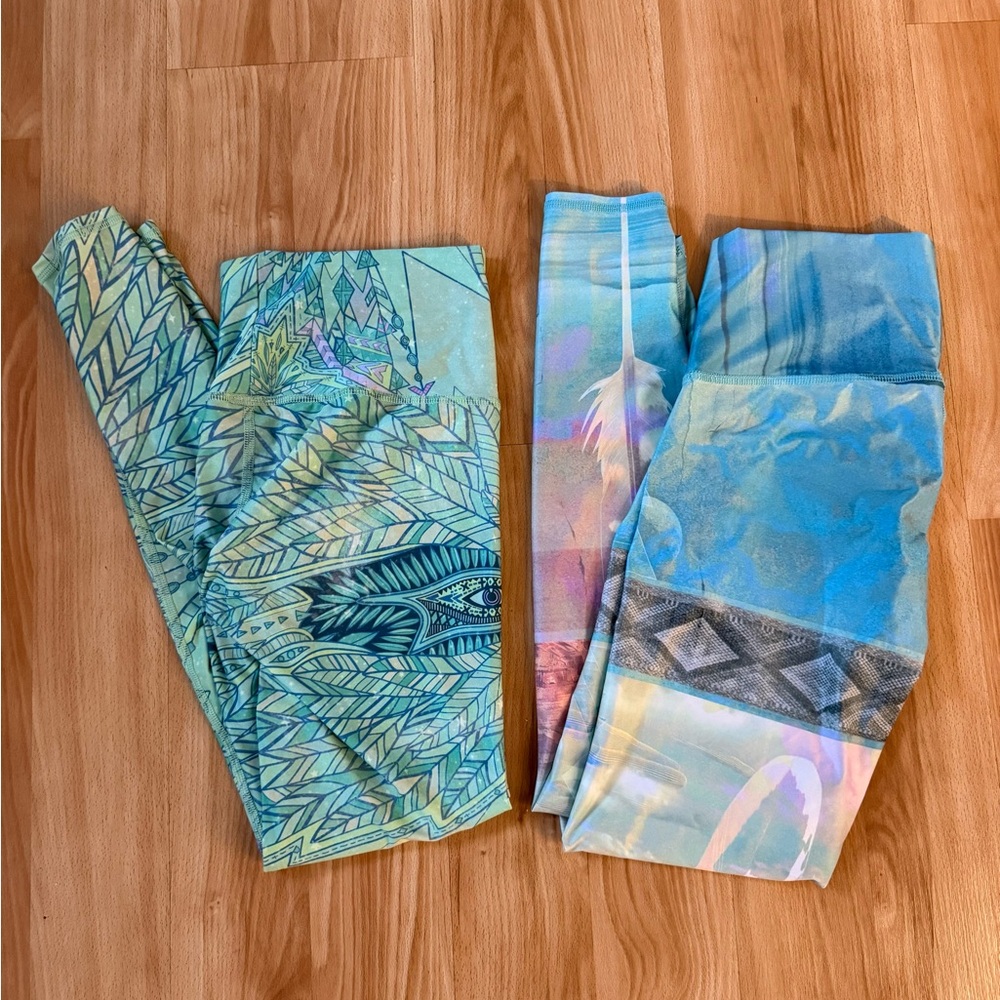 Two Teeki Blue and Green Patterned Leggings